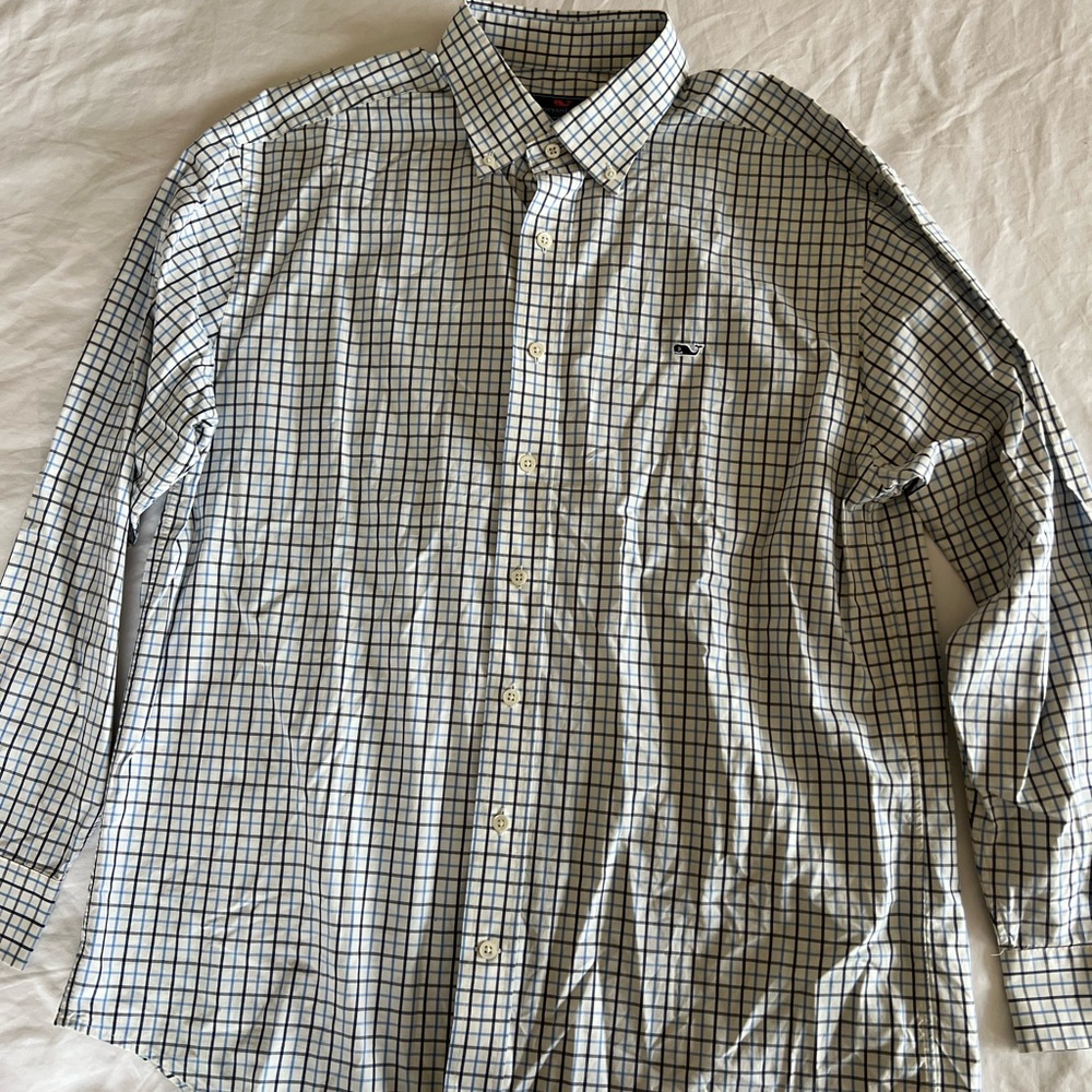 Vineyard Vines Plaid Cotton Whale Button Down Shirt Size Large